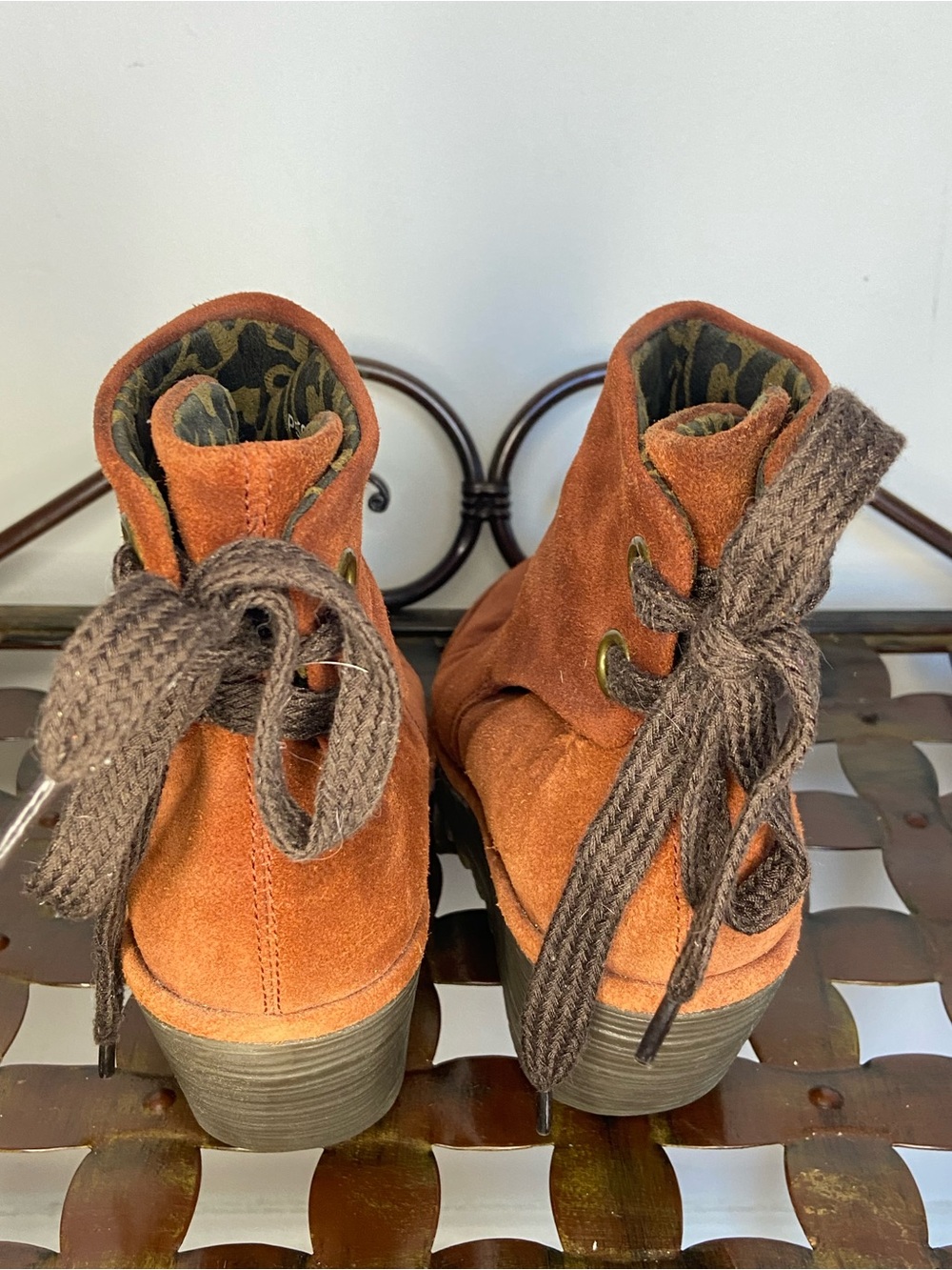 Fly London Yama ruched suede lace up ankle boots in rust - Picture 5 of 11